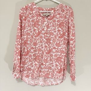 LOFT Peach Paisley Ling Sleeve Blouse Size XS